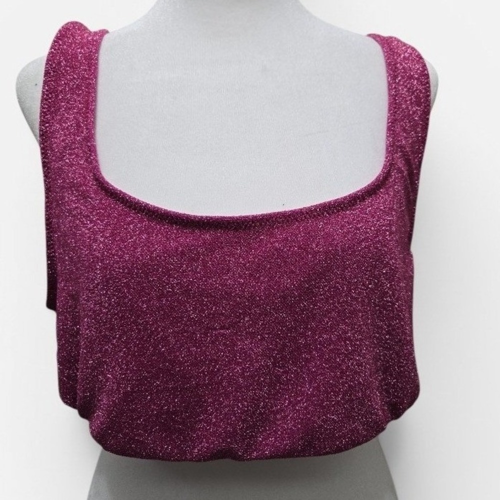 Good American Sparkle Scoop Crop Top Hawaiian Pink Metallic GSW0412 Size 5 NEW